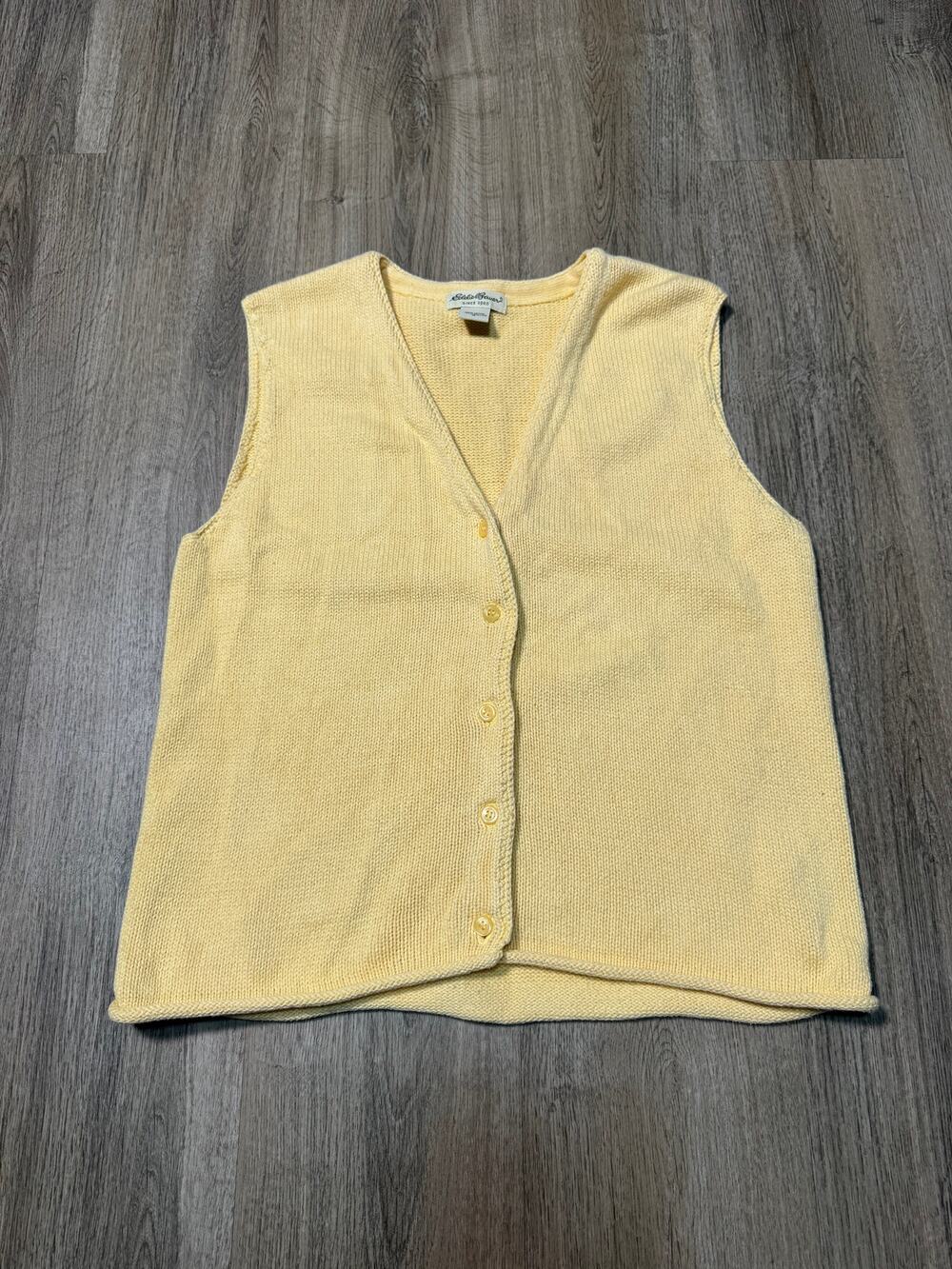 Vintage Eddie Bauer Soft Yellow Women's Knit Button-Front Vest
